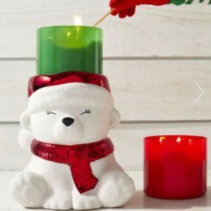 SANTA BEAR PEDESTAL 3-Wick Candle Holder